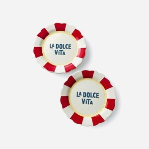 La Dolce Vita 8" Scalloped Ceramic  Serving Plates Festive Decor New